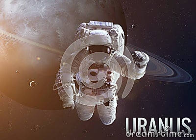 Astronaut exploring space in Uranus orbit Editorial Stock Photo
